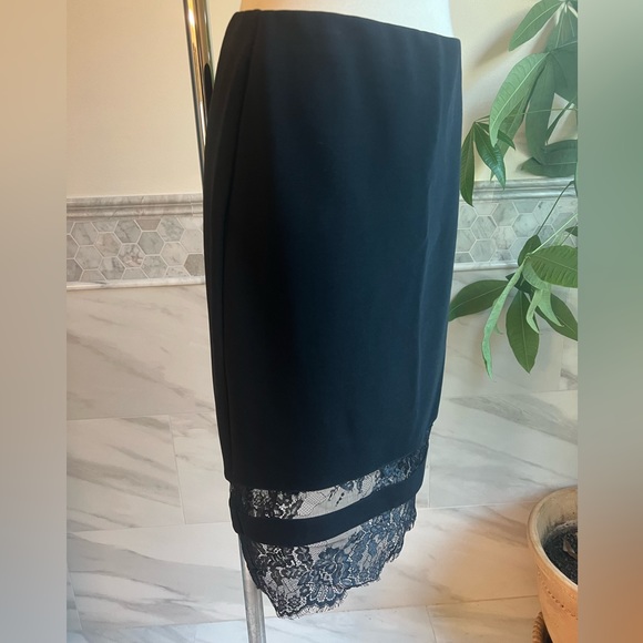 Topshop Lace Hem Stretch Tube Pencil Black Skirt Sz 8 - Picture 3 of 6